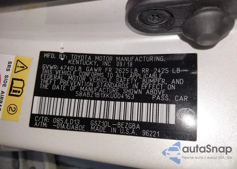 2019 Lexus Es 350 from USA, damaged, VIN 58ABZ1B1XKU004163